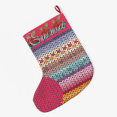 Schattige kleurrijk gebreid gepersonaliseerd grote kerstsok (Achterkant (Hangend))