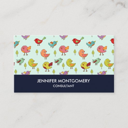 Schattige kleurrijk grillig vogelpatroon visitekaartje (Voorkant)