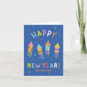 Schattige kleurrijk Happy New Year Fireworks Feestdagen Kaart (Voorkant)