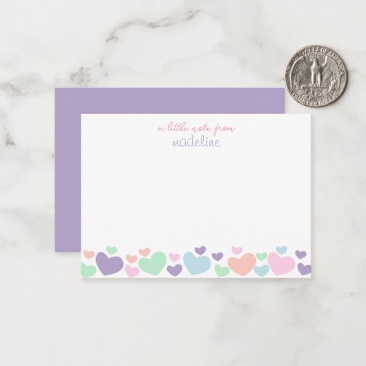 Schattige Kleurrijk Hart Girly Script Briefpapier Notitiekaartje (Voorkant / Achterkant in situ)