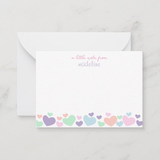 Schattige Kleurrijk Hart Girly Script Briefpapier Notitiekaartje (Voorkant)