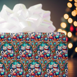 Schattige Kleurrijk Kerst Katten Glas in lood Patr Cadeaupapier