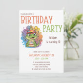 Schattige Kleurrijk Kinder Reptiel Thema Verjaarda Kaart (Staand voorkant)