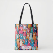 Schattige Kleurrijk Kittens Patroon Tote Bag (Voorkant)
