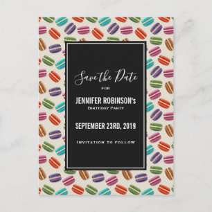 Schattige Kleurrijk Macarons Pattern Save the Date Briefkaart