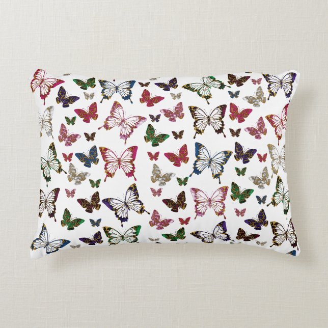 Schattige kleurrijk marmeren vlinderveerpatroon accent kussen (Voorkant)
