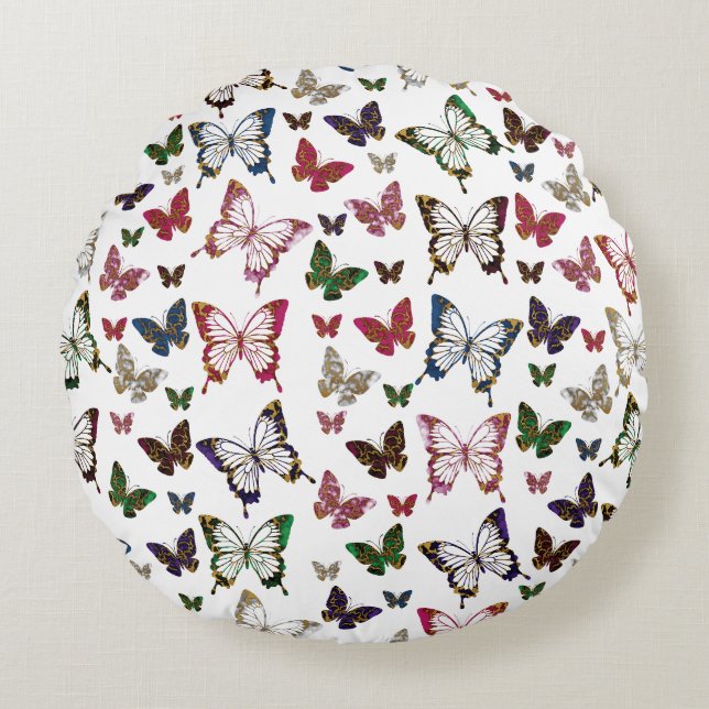 Schattige kleurrijk marmeren vlinderveerpatroon rond kussen (Voorkant)