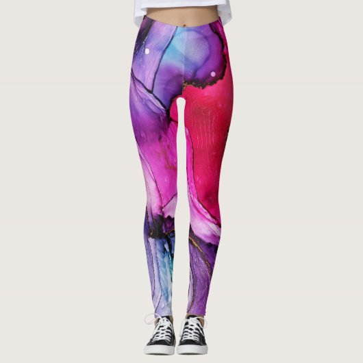 Schattige Kleurrijk Marmerpatroon Leggings (Voorkant)