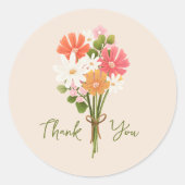 Schattige kleurrijk modern bloemenboeket bedankt ronde sticker (Voorkant)