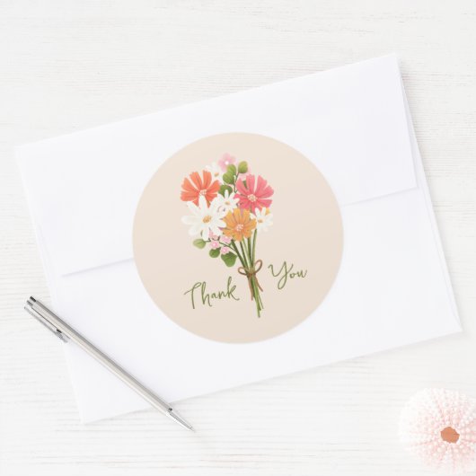 Schattige kleurrijk modern bloemenboeket bedankt ronde sticker (Envelop)