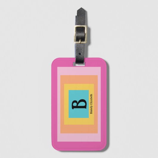 Schattige & Kleurrijk Monogram Letternaam Girly Fu Bagagelabel (Voorkant (verticaal))