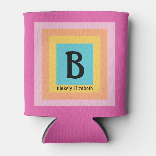 Schattige & Kleurrijk Monogram Letternaam Girly Fu Blikjeskoeler (Voorkant)