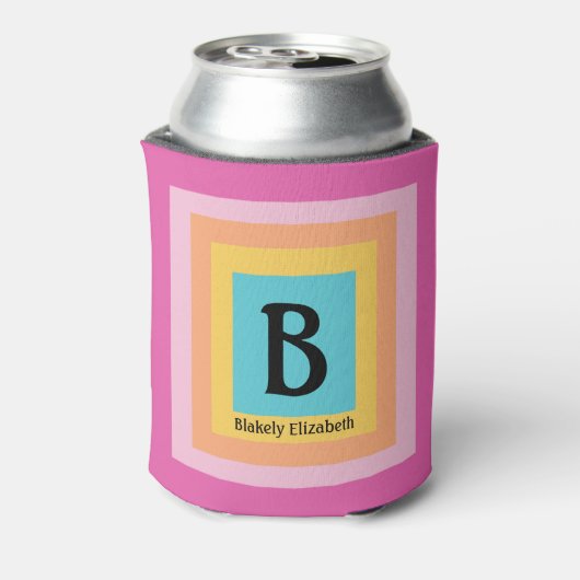 Schattige & Kleurrijk Monogram Letternaam Girly Fu Blikjeskoeler (Blikje Achterkant)