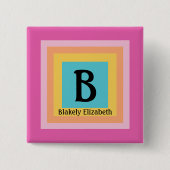 Schattige & Kleurrijk Monogram Letternaam Girly Fu Vierkante Button 5,1 Cm (Voorkant)