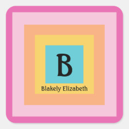 Schattige & Kleurrijk Monogram Letternaam Girly Fu Vierkante Sticker