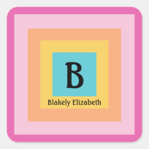 Schattige & Kleurrijk Monogram Letternaam Girly Fu Vierkante Sticker