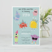 Schattige Kleurrijk Monsters Blauw Jongens Verjaar Kaart (Staand voorkant)
