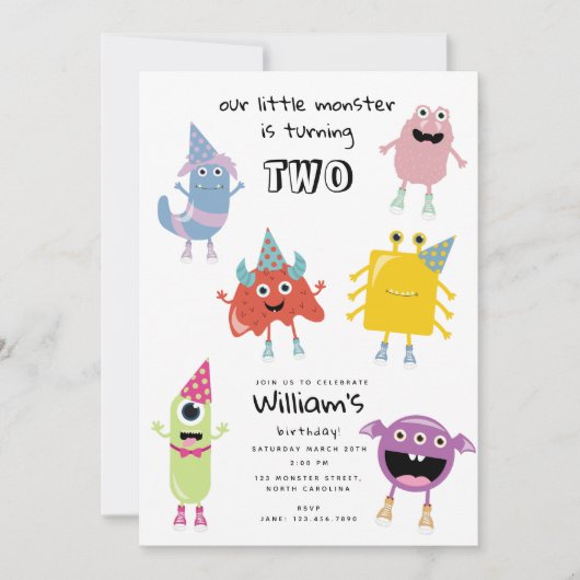 Schattige kleurrijk Monsters Grappig Kids Verjaard Kaart (Voorkant)