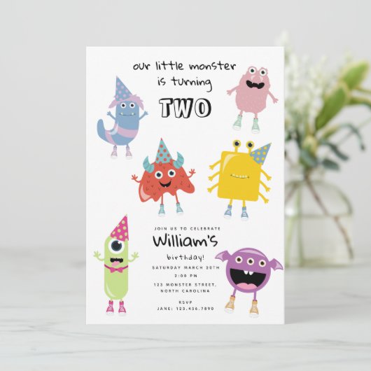 Schattige kleurrijk Monsters Grappig Kids Verjaard Kaart (Staand voorkant)