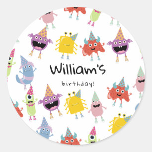Schattige kleurrijk Monsters Grappig Kids Verjaard Ronde Sticker