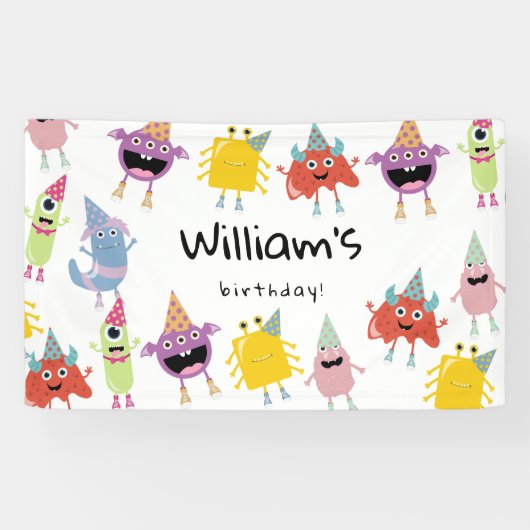 Schattige kleurrijk Monsters Grappig Kids Verjaard Spandoek (Horizontaal)