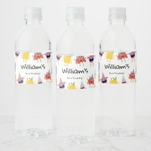 Schattige kleurrijk Monsters Grappig Kids Verjaard Waterfles Etiket (Flessen)