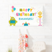 Schattige kleurrijk monstertje Happy Birthday Spandoek (Insitu)