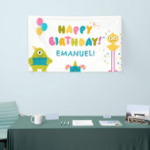 Schattige kleurrijk monstertje Happy Birthday Spandoek (Beurs)