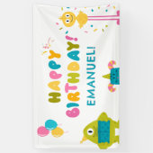 Schattige kleurrijk monstertje Happy Birthday Spandoek (Verticaal)