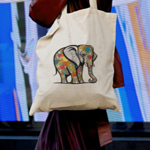 Schattige kleurrijk olifant canvas tas ontwerp