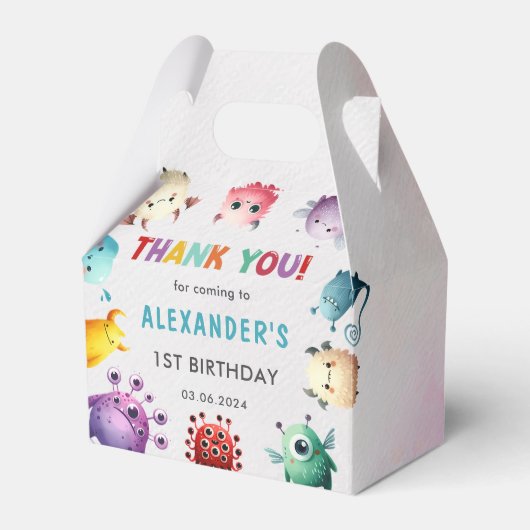 Schattige kleurrijk Onze kleine monsterverjaardag Bedankdoosjes (Voorkant Zijde)