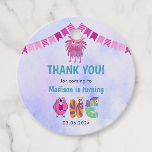 Schattige kleurrijk Onze kleine monsterverjaardag  Bedankjes Labels (Voorkant)