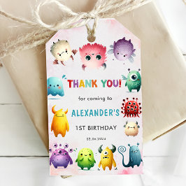 Schattige kleurrijk Onze kleine monsterverjaardag Cadeaulabel