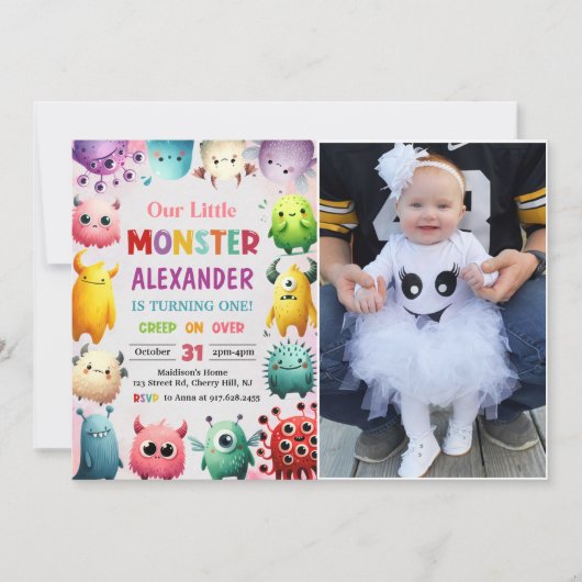 Schattige kleurrijk Onze kleine monsterverjaardag  Kaart (Voorkant)