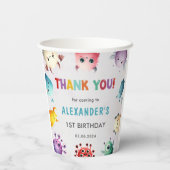 Schattige kleurrijk Onze kleine monsterverjaardag Papieren Bekers (Achterkant)