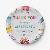 Schattige kleurrijk Onze kleine monsterverjaardag Papieren Bordje (Voorkant)