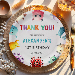 Schattige kleurrijk Onze kleine monsterverjaardag Papieren Bordje