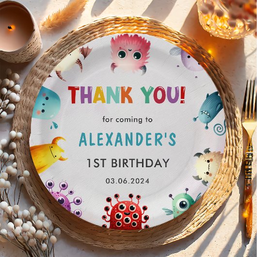 Schattige kleurrijk Onze kleine monsterverjaardag Papieren Bordje