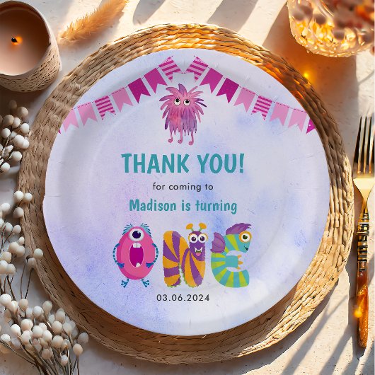 Schattige kleurrijk Onze kleine monsterverjaardag Papieren Bordje