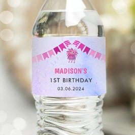 Schattige kleurrijk Onze kleine monsterverjaardag  Waterfles Etiket