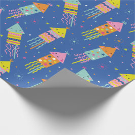 Schattige Kleurrijk Oudejaarsavond Vuurwerk blauw Cadeaupapier