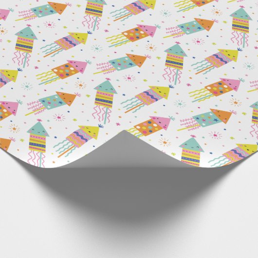 Schattige Kleurrijk Oudejaarsavond vuurwerk Cadeaupapier (Hoek)