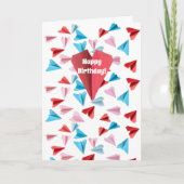 Schattige kleurrijk papieren vliegtuig, aangepaste feestdagen kaart (Voorkant)