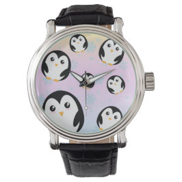 Schattige kleurrijk pastel pinguïn gradiëntpatroon horloge