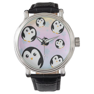 Schattige kleurrijk pastel pinguïn gradiëntpatroon horloge