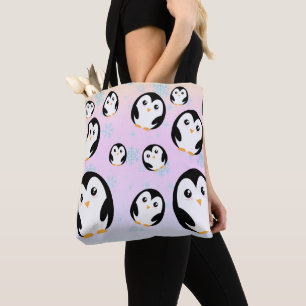 Schattige kleurrijk pastel pinguïn gradiëntpatroon tote bag