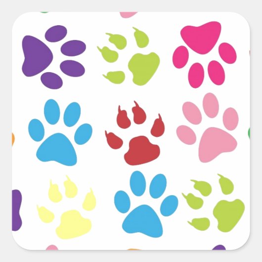 Schattige kleurrijk pootpatroon vierkante sticker (Voorkant)