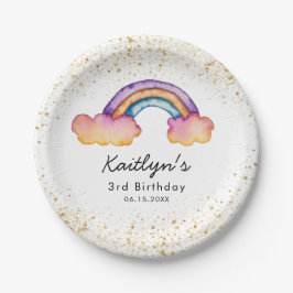 Schattige Kleurrijk Rainbow Kids Verjaardagsfeest Papieren Bordje