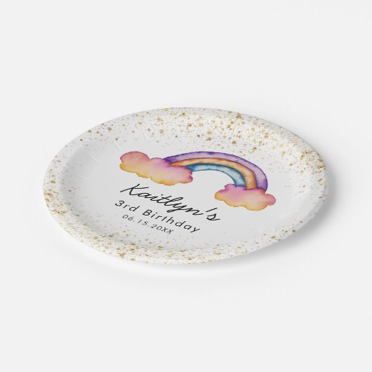 Schattige Kleurrijk Rainbow Kids Verjaardagsfeest Papieren Bordje (Gekanteld)