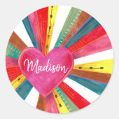 Schattige kleurrijk Rainbow roze hart Ronde Sticker (Voorkant)